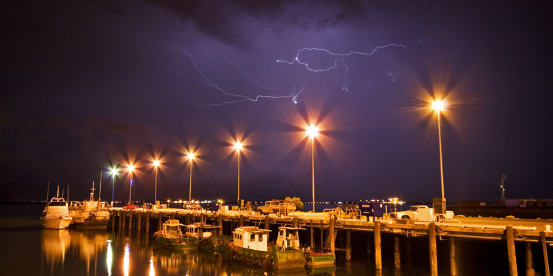CS357mw.jpg - Lightning over Fishermans Wharf, Darwin, NT.